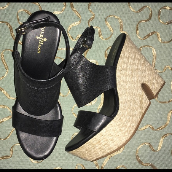 Cole Haan Shoes - COLE HAAN Black leather wedge sandals